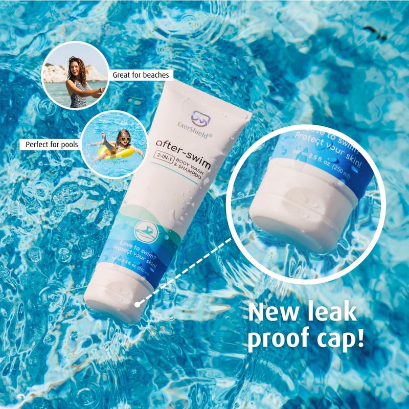 Exershield 2 in 1 Chlorine Body Wash and Chlorine Shampoo for Swimmers - After Swim Chlorine Odor Removal Body Wash and Swimmer Shampoo; NEW IMPROVED CAP DESIGN - Image 3