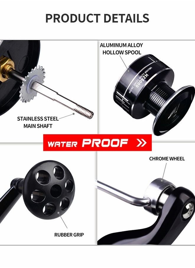 GROIC Fishing Reel Wheel Full Metal Wear Resistant Foldable Spinning Wheel Waterproof with Wooden Handle for Seawater Freshwater-4000  - Image 3