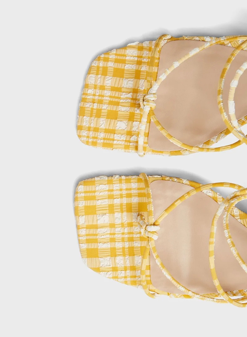MANGO Gingham Print Tie-Up Sandals