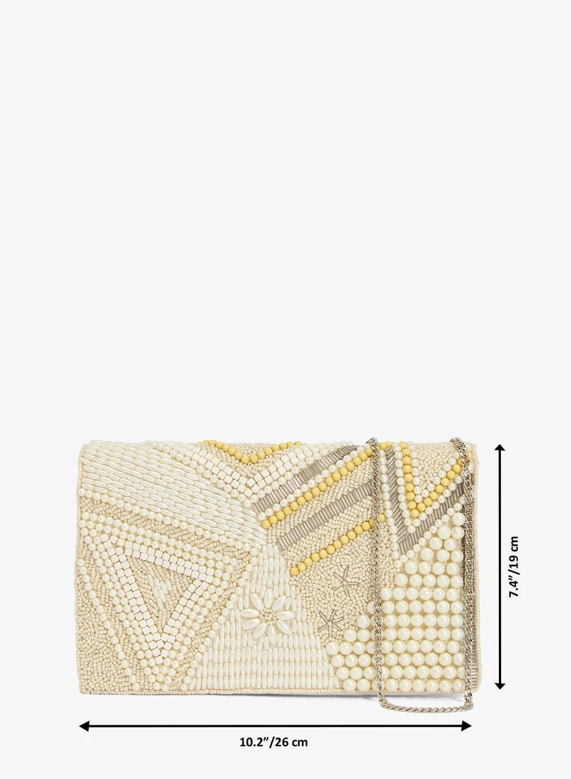 Ginger Boutique White Embroidered Beaded Pearl Crossbody for Women | Best Price UAE