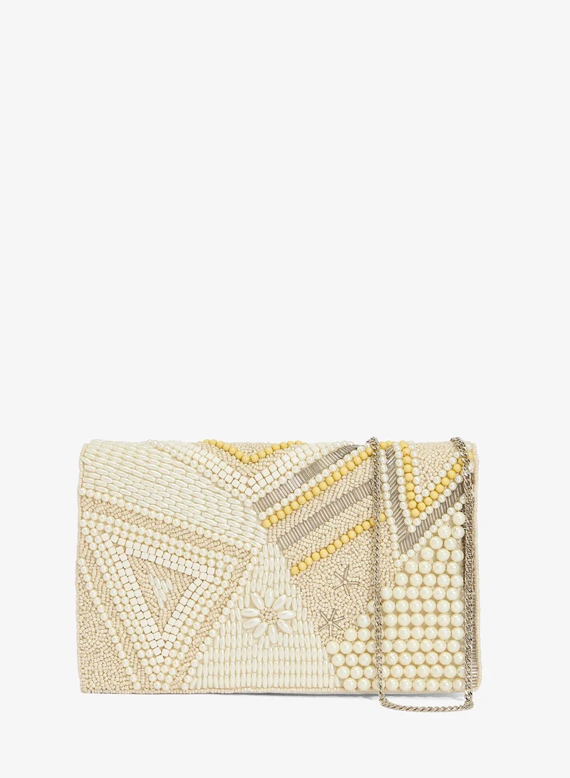 Ginger Boutique White Embroidered Beaded Pearl Crossbody for Women | Best Price UAE