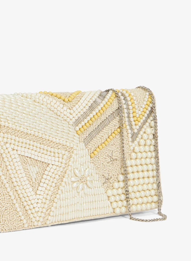 Ginger Boutique White Embroidered Beaded Pearl Crossbody for Women | Best Price UAE