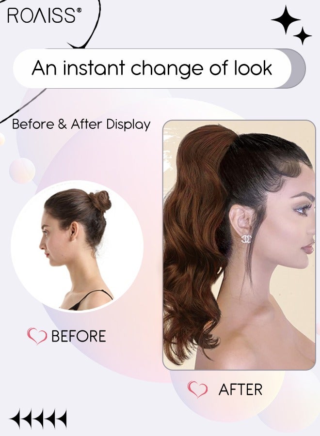 رويس وصلة ذيل حصان صناعية مموجة بطول 18 بوصة للاستخدام اليومي في الحفلات، شعر طويل مجعد ومموج، وصلة ذيل حصان، مشبك مخلب وفك، شعر مستعار طبيعي مع رباط للنساء - Image 3