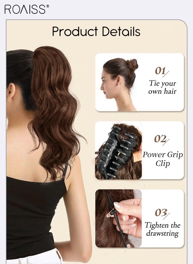 رويس وصلة ذيل حصان صناعية مموجة بطول 18 بوصة للاستخدام اليومي في الحفلات، شعر طويل مجعد ومموج، وصلة ذيل حصان، مشبك مخلب وفك، شعر مستعار طبيعي مع رباط للنساء - Image 5