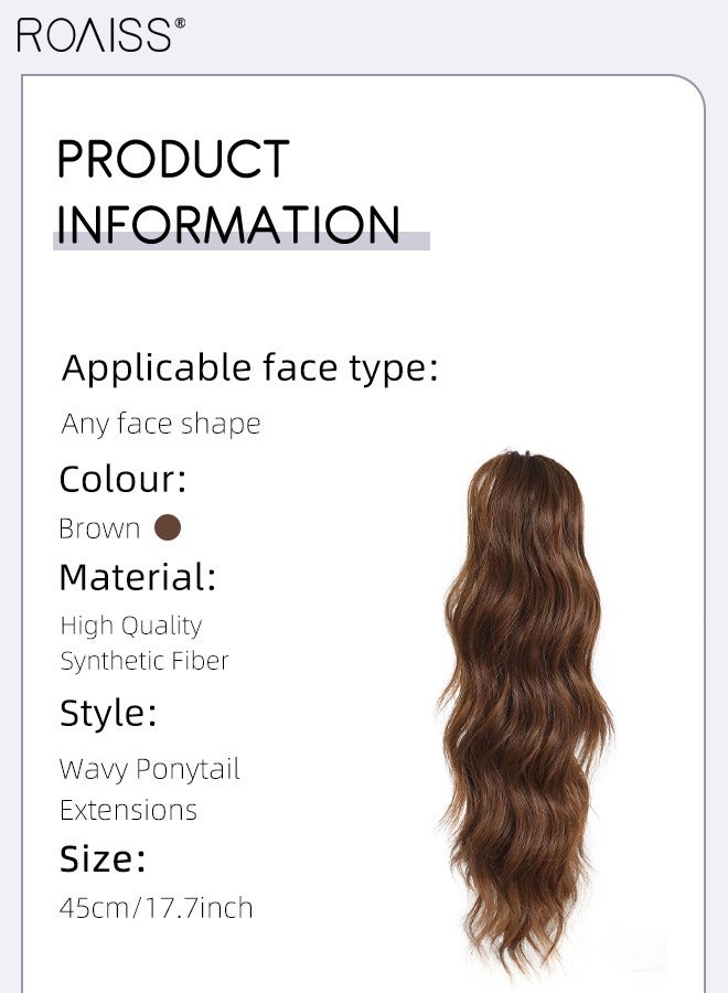 رويس وصلة ذيل حصان صناعية مموجة بطول 18 بوصة للاستخدام اليومي في الحفلات، شعر طويل مجعد ومموج، وصلة ذيل حصان، مشبك مخلب وفك، شعر مستعار طبيعي مع رباط للنساء - Image 2