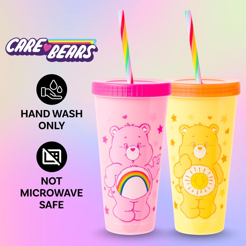 Silver Buffalo Care Bears Hearts and Stars 4 Pack Plastic Color Changing Tumblers with Rainbow Swirl Straws Featuring Tenderheart, Funshine, Cheer, and Grumpy Bear 24 Ounces - Image 2