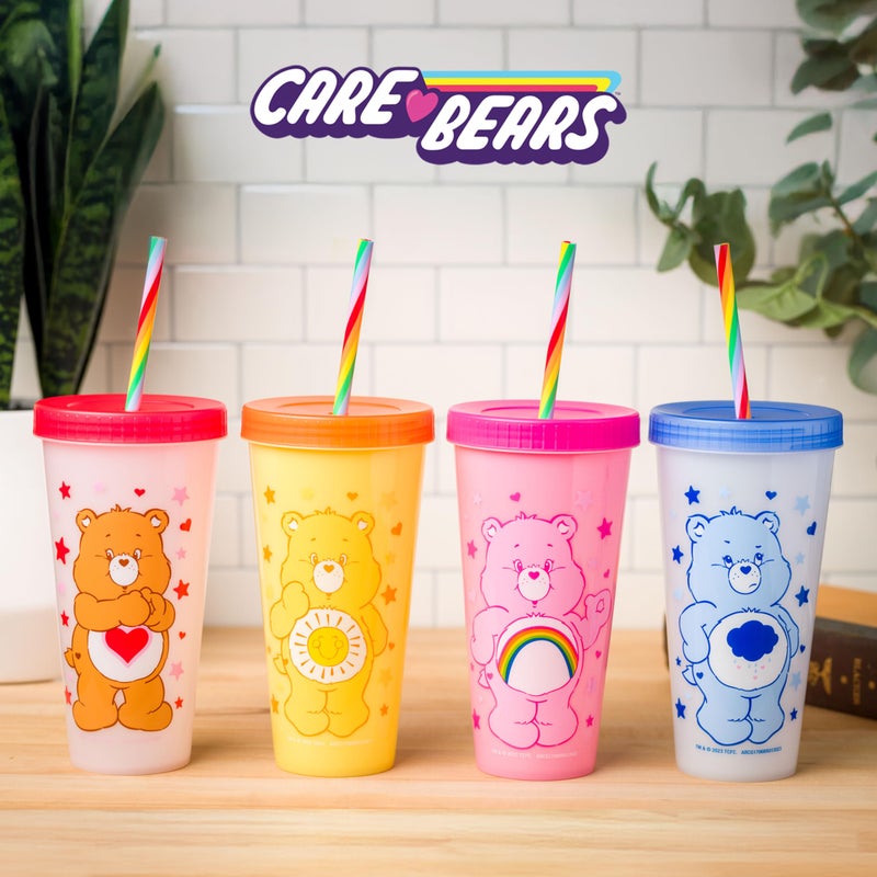 Silver Buffalo Care Bears Hearts and Stars 4 Pack Plastic Color Changing Tumblers with Rainbow Swirl Straws Featuring Tenderheart, Funshine, Cheer, and Grumpy Bear 24 Ounces - Image 5
