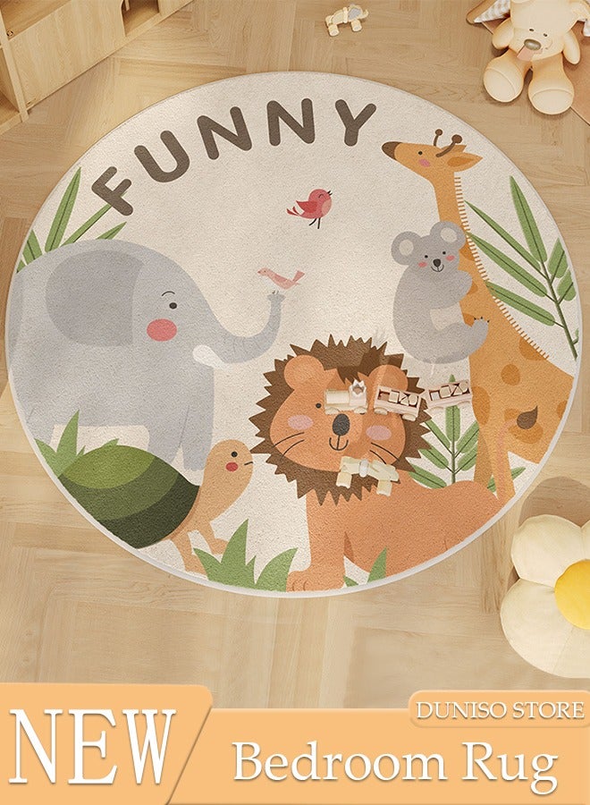 DUNISO Round Rug, Animals Large Non Slip Super Soft Plush Area Rug for Kids Room Playroom Nursery Bedroom, Educational Washable Circular Floor Mat for Home Room Decorative (Zoo)  - Image 1