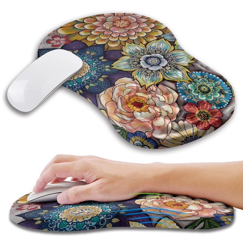 Kuosgm Ergonomic Mouse Pad Wrist Support with Memory Foam Massage Bulge, Carpal Tunnel Pain Relief Mousepad Wrist Rest for Mouse(12x8 inch, Blooming) - Image 1