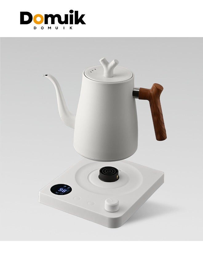 DOMUIK Gooseneck Kettle V60 Coffee Kettle 1L Power Knob Temperature Adjustment with Digital Display Temperature Automatic Insulation Stainless Steel Material 1000W Suitable for Home and Office White  - Image 1