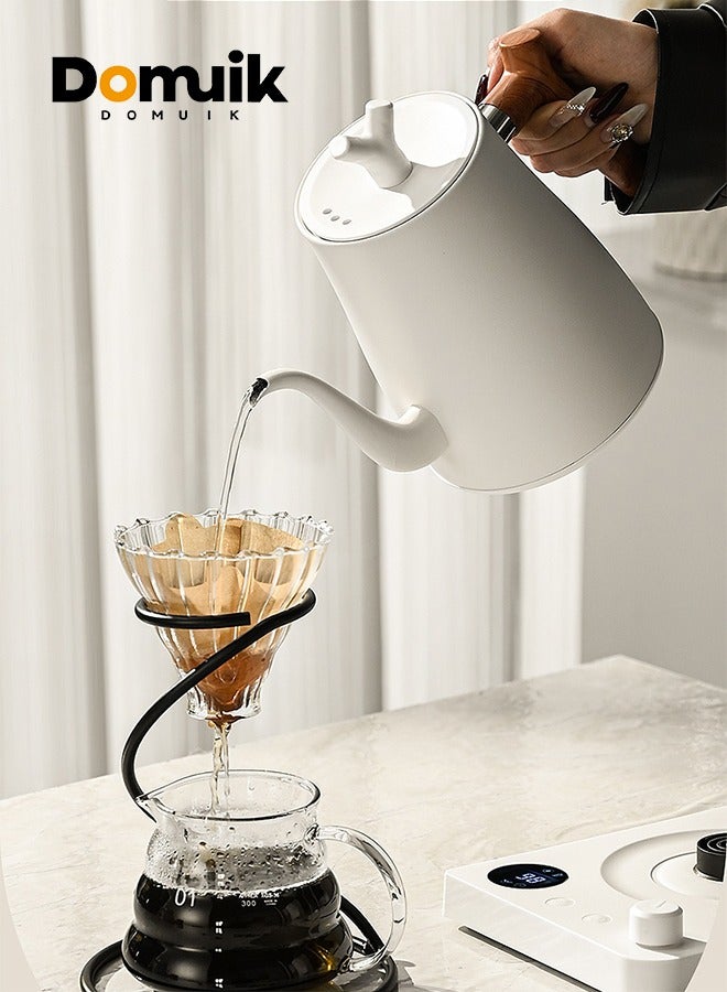 DOMUIK Gooseneck Kettle V60 Coffee Kettle 1L Power Knob Temperature Adjustment with Digital Display Temperature Automatic Insulation Stainless Steel Material 1000W Suitable for Home and Office White  - Image 2