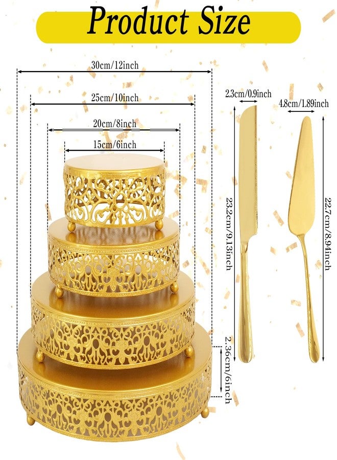 UCEHIPAW 4 Pcs Cake Stand Gold Pastry Candy Display Plate Set Round Metal Dessert Cupcake Stands for Tea Party Wedding Birthday Event Anniversary Celebration (6'' 8" 10" 12" inch) - Image 2
