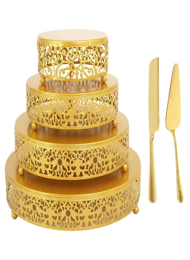 UCEHIPAW 4 Pcs Cake Stand Gold Pastry Candy Display Plate Set Round Metal Dessert Cupcake Stands for Tea Party Wedding Birthday Event Anniversary Celebration (6'' 8" 10" 12" inch) - Image 1