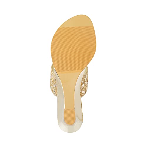 Mochi Women's Gold Ethnic Faux Leather Slip On Fashion Heel Sandals UK/7 EU/40 (35-4720) - Image 4