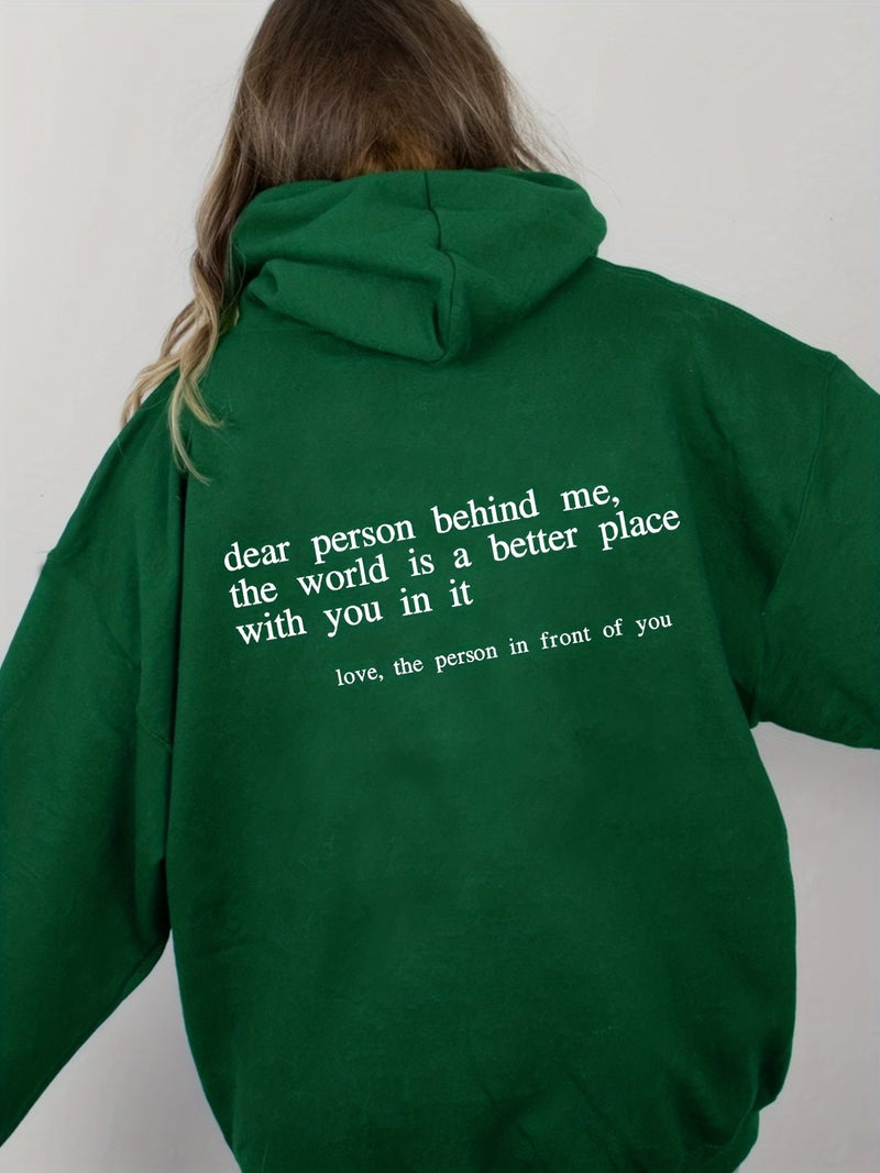 Foreign Trade Womens Velvet Sweatshirt Plain Slogan Printed Kangaroo Flap Pocket Pants Drawstring Printed Hoodie Green