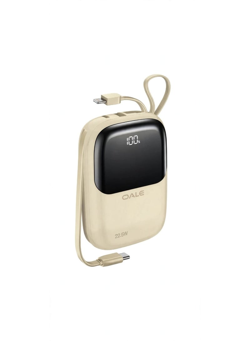 OALE S10000 10000mAh 22.5W Mini Power Bank With Dual Built-in Cables - Cream Color - Image 2