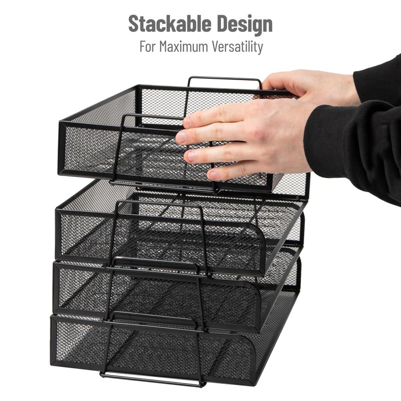 Mind Reader Stackable Paper Tray, Desktop Organizer, File Storage, Office, Metal Mesh, 14" L x 9.75" W x 11.25" H, 4 Pcs., Black - Image 5