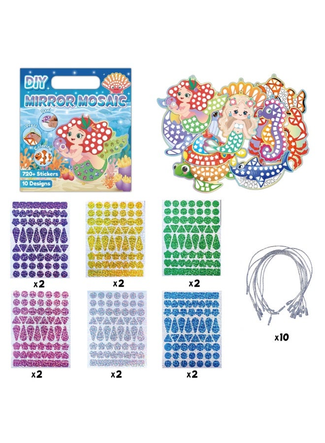 كابسترو مجموعة ملصقات فسيفساء المرآة - موضوع المحيط | ١٠ بطاقات أنماط، ١٢ ملصق مرآة ليزر، و١٠ حبال | حرفة فسيفساء لامعة اصنعها بنفسك للأطفال من سن ٤ سنوات فما فوق | نشاط فني إبداعي تحت الماء للأولاد والبنات - Image 2