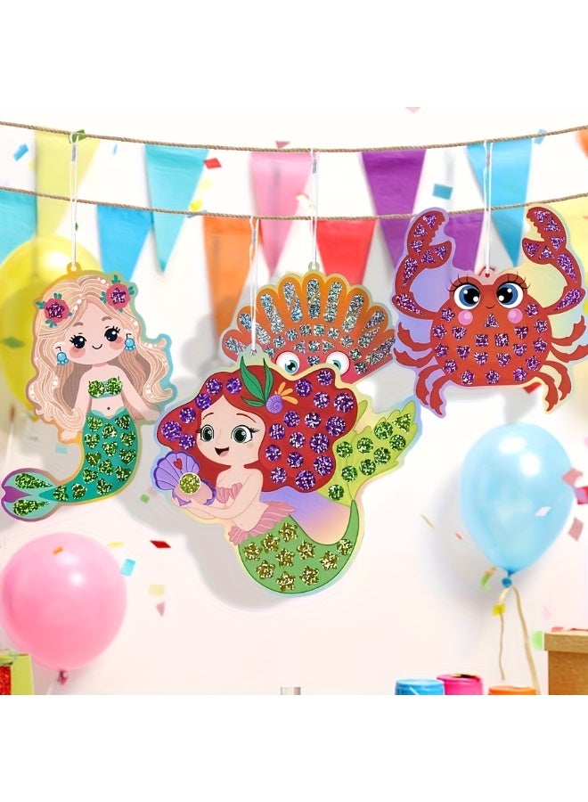 كابسترو مجموعة ملصقات فسيفساء المرآة - موضوع المحيط | ١٠ بطاقات أنماط، ١٢ ملصق مرآة ليزر، و١٠ حبال | حرفة فسيفساء لامعة اصنعها بنفسك للأطفال من سن ٤ سنوات فما فوق | نشاط فني إبداعي تحت الماء للأولاد والبنات - Image 3