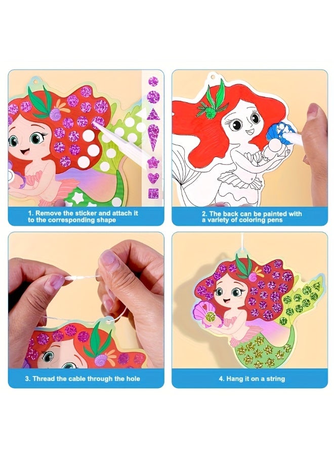 كابسترو مجموعة ملصقات فسيفساء المرآة - موضوع المحيط | ١٠ بطاقات أنماط، ١٢ ملصق مرآة ليزر، و١٠ حبال | حرفة فسيفساء لامعة اصنعها بنفسك للأطفال من سن ٤ سنوات فما فوق | نشاط فني إبداعي تحت الماء للأولاد والبنات - Image 5