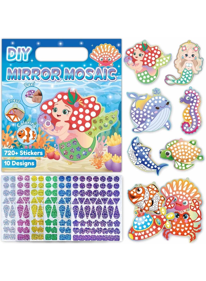 كابسترو مجموعة ملصقات فسيفساء المرآة - موضوع المحيط | ١٠ بطاقات أنماط، ١٢ ملصق مرآة ليزر، و١٠ حبال | حرفة فسيفساء لامعة اصنعها بنفسك للأطفال من سن ٤ سنوات فما فوق | نشاط فني إبداعي تحت الماء للأولاد والبنات - Image 1