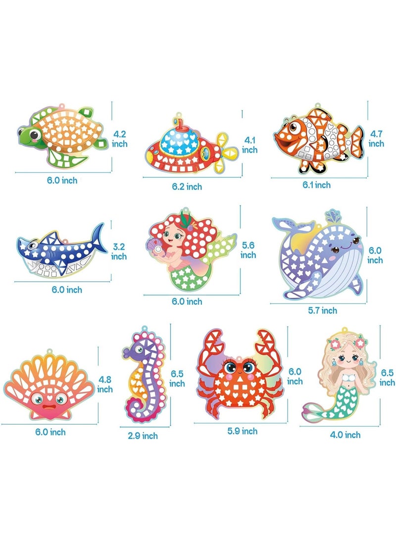 كابسترو مجموعة ملصقات فسيفساء المرآة - موضوع المحيط | ١٠ بطاقات أنماط، ١٢ ملصق مرآة ليزر، و١٠ حبال | حرفة فسيفساء لامعة اصنعها بنفسك للأطفال من سن ٤ سنوات فما فوق | نشاط فني إبداعي تحت الماء للأولاد والبنات - Image 4