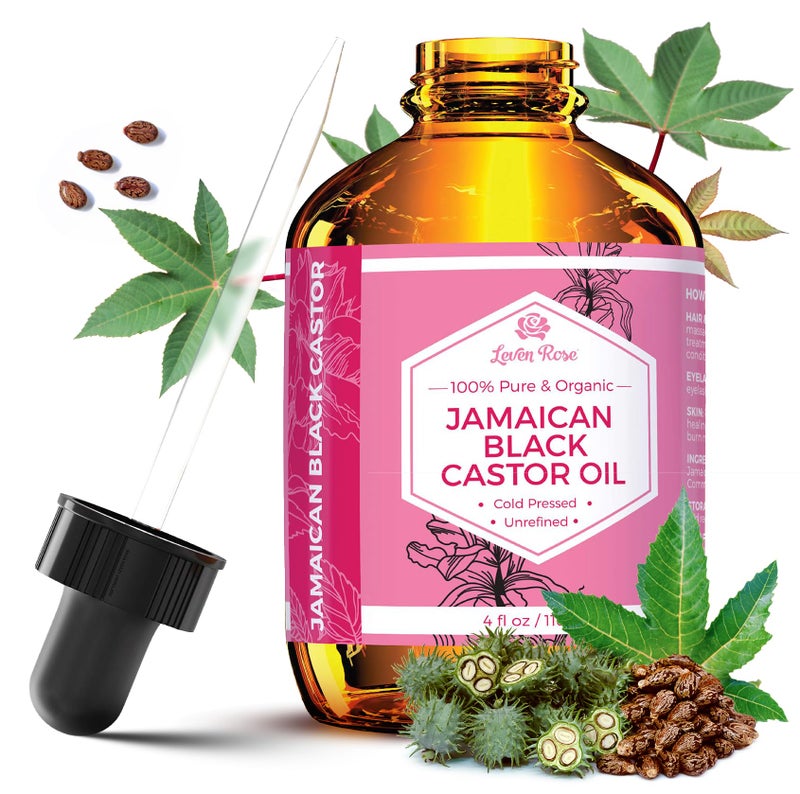 Leven Rose Jamaican Black Castor Seed Oil, Jamaican Black Castor Oil for Hair Growth, 100% Natural, Pure Organic Serum, Scalp Oil Treatment, Skin Soothing 4 oz - Image 1