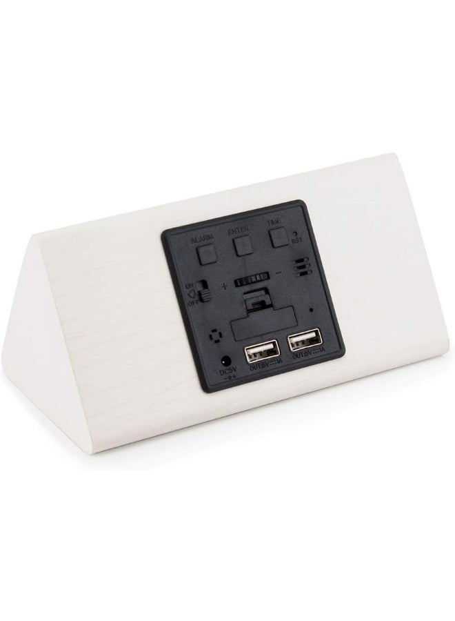 OCT17 Wooden Alarm Clock, Wood Alarm Clock Smart LED Digital Clock for Bedroom/desks, Upgraded with Time Temperature, Adjustable Brightness and Voice Control, Humidity Displaying - White - Image 2