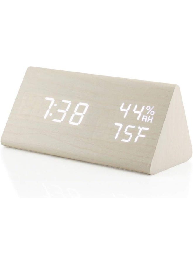 OCT17 Wooden Alarm Clock, Wood Alarm Clock Smart LED Digital Clock for Bedroom/desks, Upgraded with Time Temperature, Adjustable Brightness and Voice Control, Humidity Displaying - White - Image 5