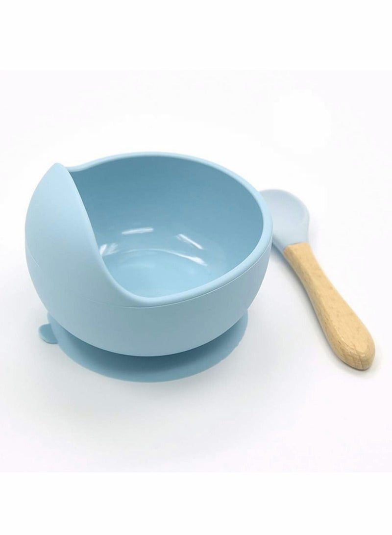 Excefore Baby Suction Bowl with Wooden Spoon, Stay Put Food Grade Silicone BPA Free Feeding Bowls Strong Dinner Storage for Weaning - Image 1