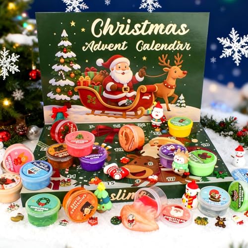 WUJYLY Christmas Slime Kit Slime Party Favors for Kids Xmas Stickers Charms Christmas Stocking Stuffers for Kids Super Soft NonSticky DIY Surprise Slime for Girls Boys - Image 5