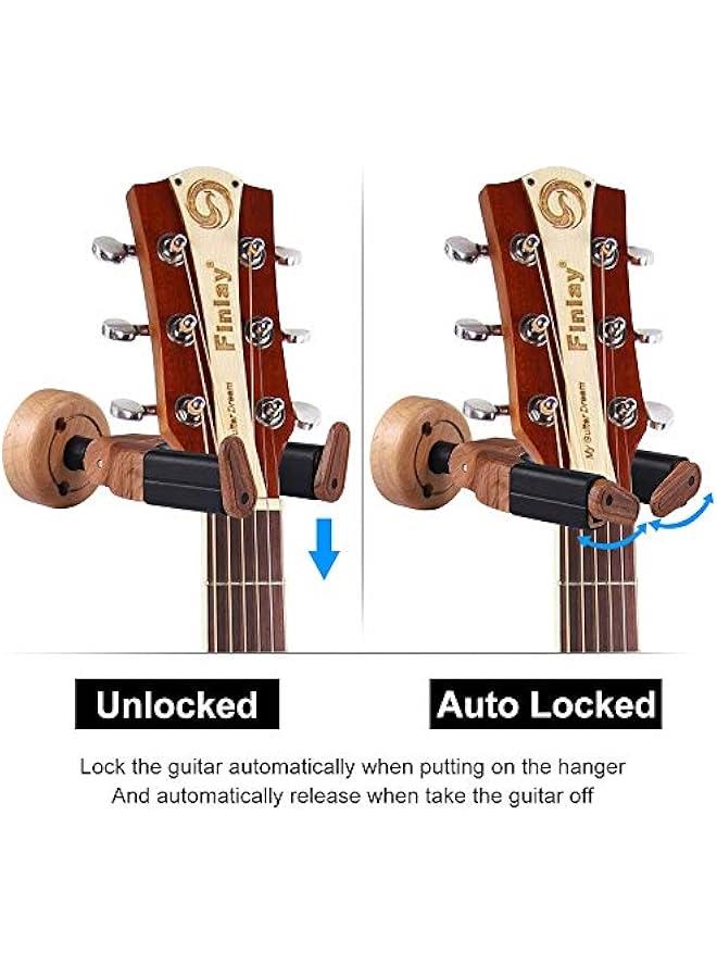 Beauenty Guitar Wall Mount Auto Lock Guitar Wall Hanger for Acoustic Guitar, Classical Guitar, Electric Guitar, Bass, Mandolin, Banjo (rose wood) - Image 2