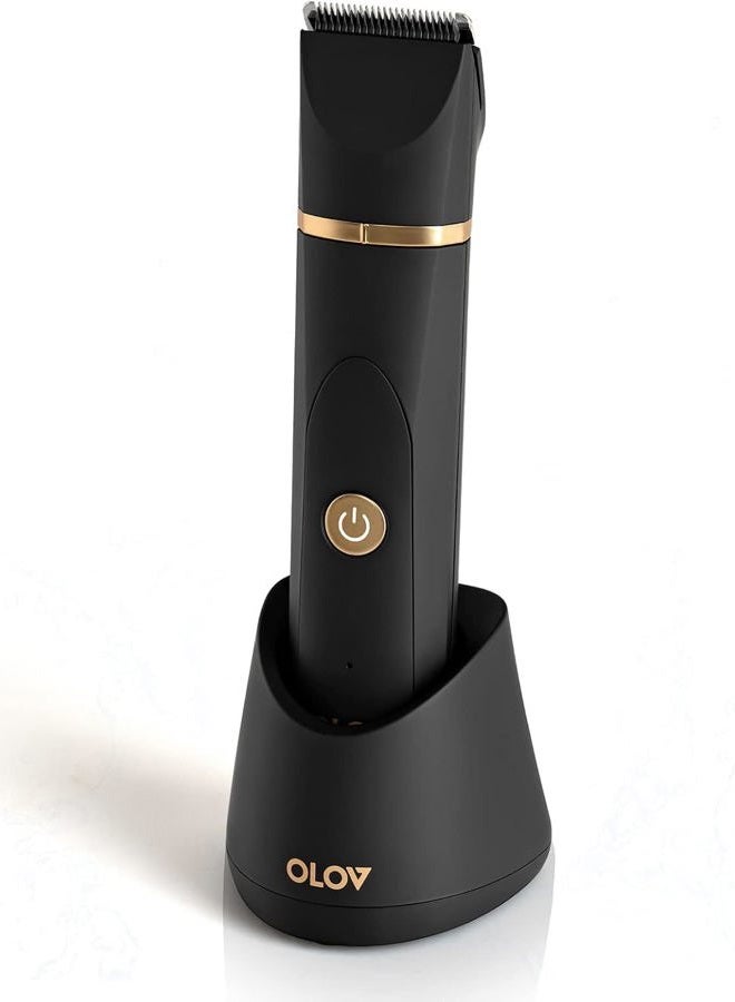 OLOV Electric Groin Hair Trimmer - Ball Trimmer for Men - Nose Hair Trimmer, Replaceable Ceramic Blade Heads, USB Recharge Dock & Nosetrimmer Head, Waterproof Male Hygiene Razor - Image 1