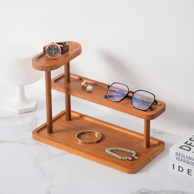 Luxury Solid Wood Bathroom Countertop Organizer Shelf, Vanity Storage for Perfume, Skincare and Cosmetics, Elegant Kitchen Spice Rack, Office Desk Display, Multi-Tier, easy Assembly, Brown Home Decor - Image 1
