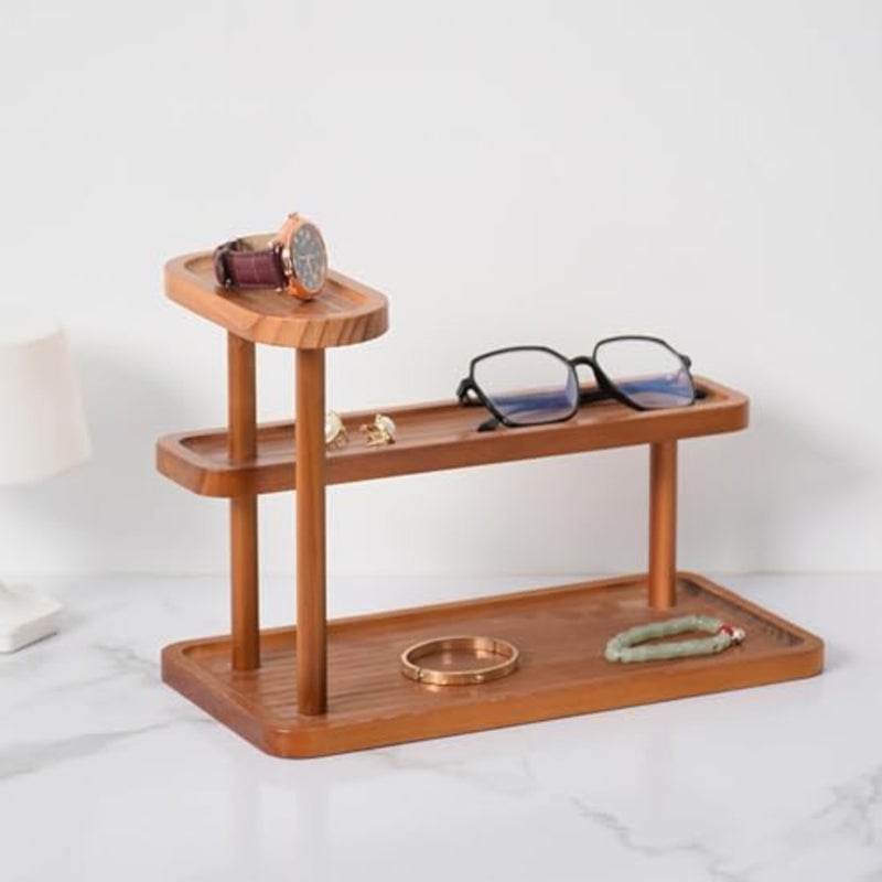 Luxury Solid Wood Bathroom Countertop Organizer Shelf, Vanity Storage for Perfume, Skincare and Cosmetics, Elegant Kitchen Spice Rack, Office Desk Display, Multi-Tier, easy Assembly, Brown Home Decor - Image 4