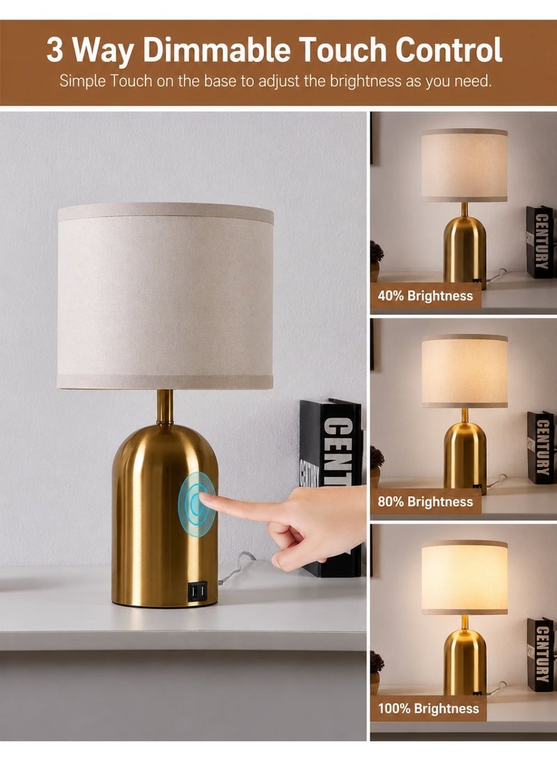 Aurrako Bedside Table Lamps Set of 2,Tall Lampshade Touch with 3-Level Dimming Elegant Modern Desk Night Lamps for Bedroom Living Room - Image 2