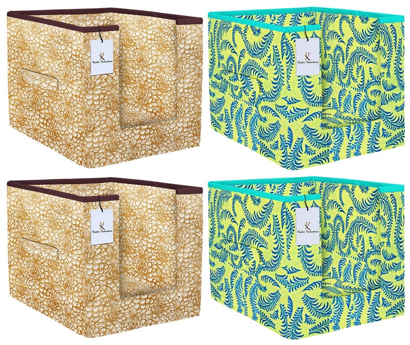 Kuber Industries Metallic Printed 4 Piece Non Woven Shirt Stacker Wardrobe Organizer Set Green Golden Brown CTKTC034944 - Image 1