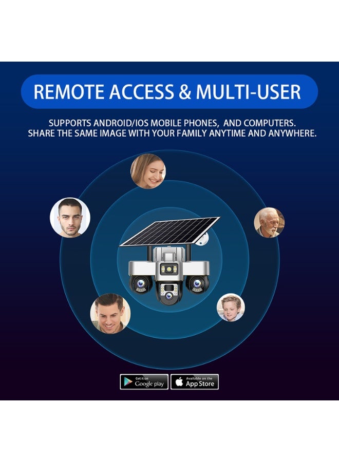 ثلاث كاميرات PTZ كاميرا أمنية تعمل بالطاقة الشمسية كاميرا أمان 4G كاميرا مراقبة 4K HD CCTV بطارية ثلاث عيون ثلاث شاشات كاميرا مراقبة أمنية منزلية ذكية خارجية - Image 4