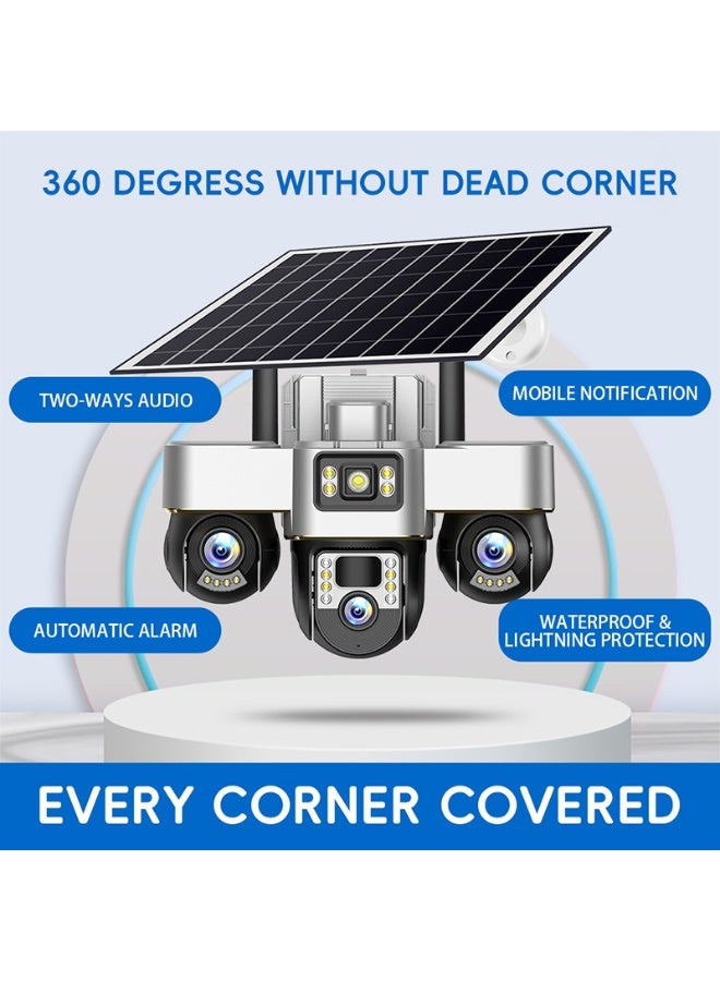 ثلاث كاميرات PTZ كاميرا أمنية تعمل بالطاقة الشمسية كاميرا أمان 4G كاميرا مراقبة 4K HD CCTV بطارية ثلاث عيون ثلاث شاشات كاميرا مراقبة أمنية منزلية ذكية خارجية - Image 5