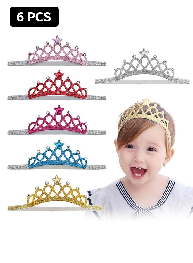 MXN 6 Pcs Glitter Girls Headbands, Elastic Princess Crown Hair Bands for Toddlers, Non-Slip Hair Accessories for Girls Dress Up Party  - Image 1