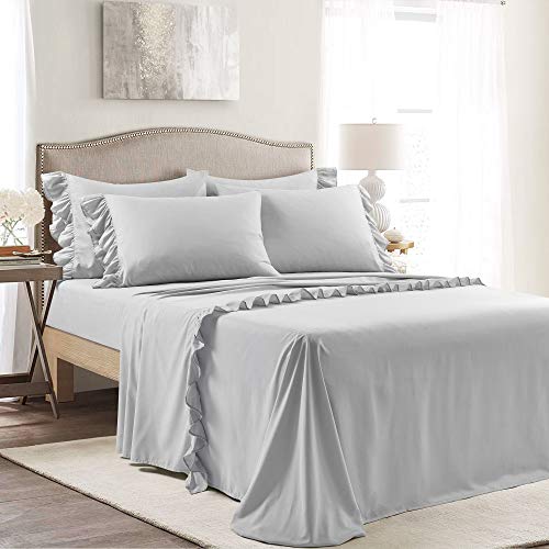 Lush Decor Reyna Ruffle Sheet Set 4 Piece Set Twin Light Gray Twin Sheets Kids Bed Sheets Twin Size Bed Sheet Set Coquette Bedroom Decor - Image 1