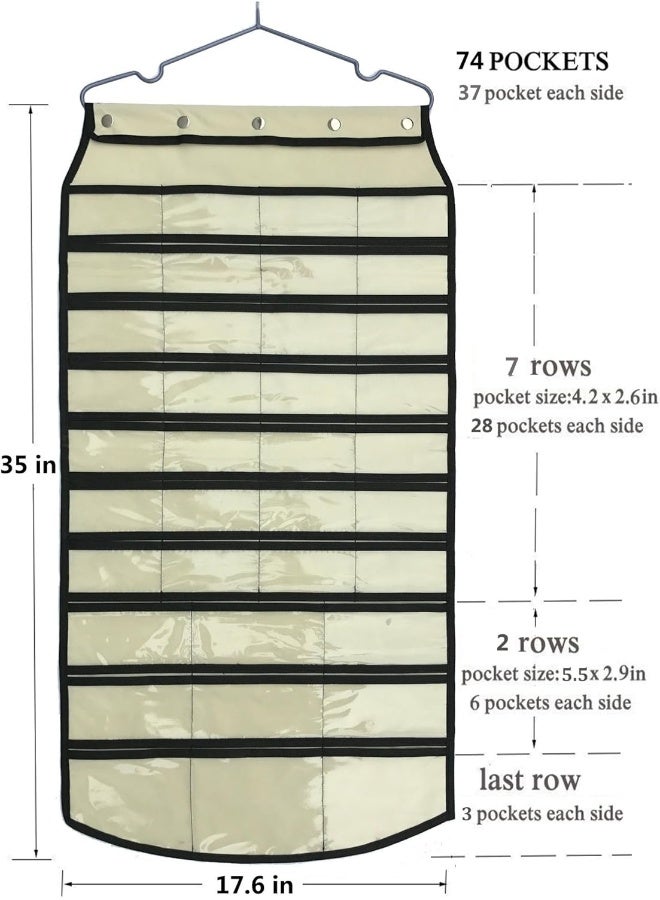 BB Brotrade Hanging Jewelry Organizer,Accessories Organizer,74 Pocket Organizer for Holding Jewelries (Beige-74 Pocket) - Image 2