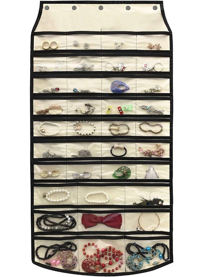 BB Brotrade Hanging Jewelry Organizer,Accessories Organizer,74 Pocket Organizer for Holding Jewelries (Beige-74 Pocket) - Image 4
