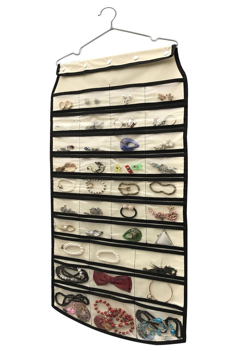 BB Brotrade Hanging Jewelry Organizer,Accessories Organizer,74 Pocket Organizer for Holding Jewelries (Beige-74 Pocket) - Image 1