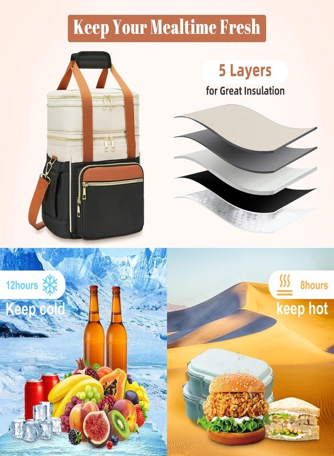 holuxer Insulated Lunch Bag & Lunch Box for Women - Double Deck Reusable Lunch Bag for men Tote Cooler Bag Leakproof Soft Expandable - Large Lunchbox for Work/Adult/Picnic/Outdoor (Coffee Black，15L) - Image 5