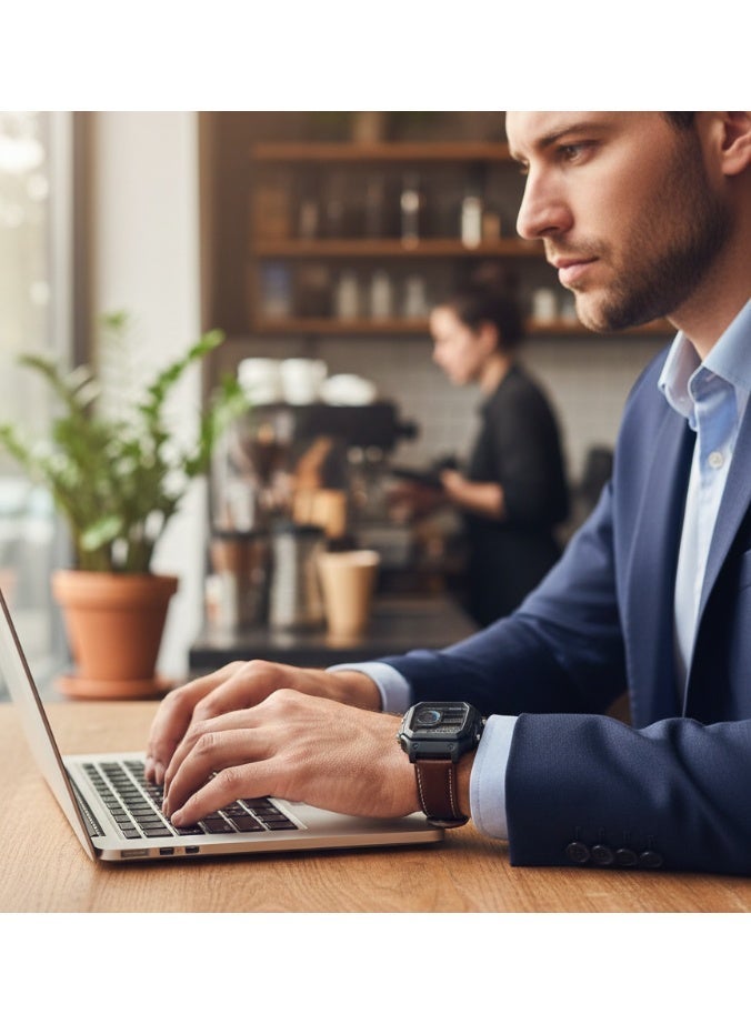 Macon Men’s Digital Sports Watch, Black Square Dial, Brown Leather Strap, Alarm, Stopwatch, Waterproof	,long battery life - Image 4