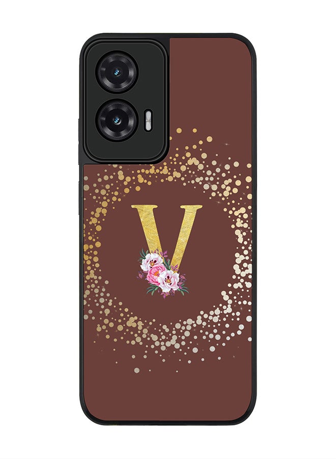 Stylizedd For Motorola Moto G35 Case,Slim fit Camera Protection, Shockproof Thin Phone cover  - Custom Monogram Floral - V  (Brown )