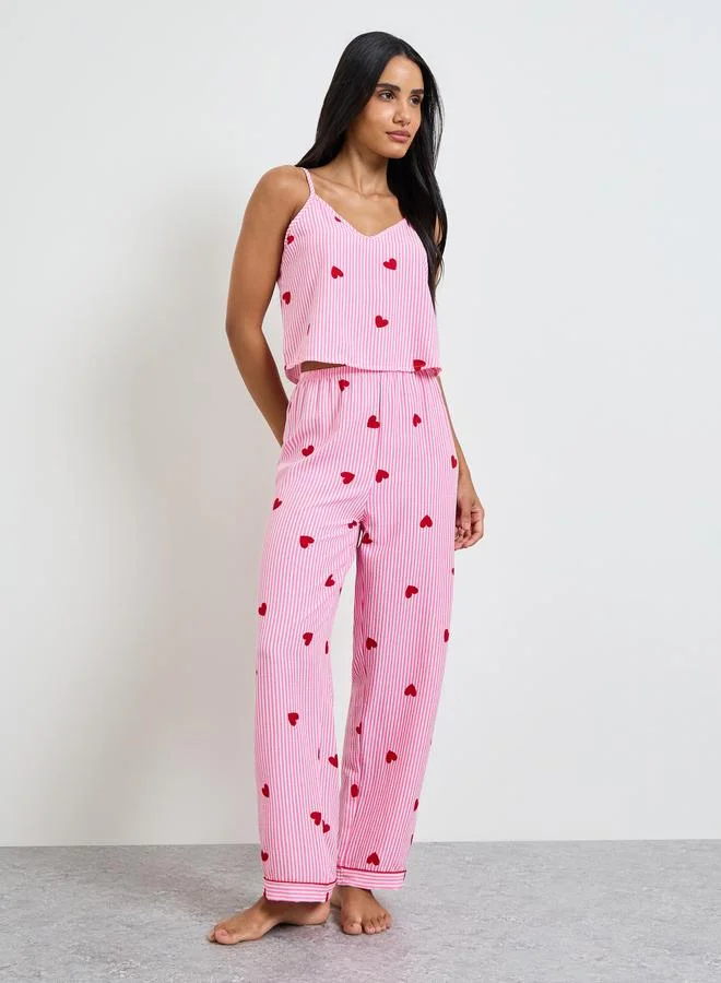 Take Two Red Heart Striped Print Cami and Pyjama Set
