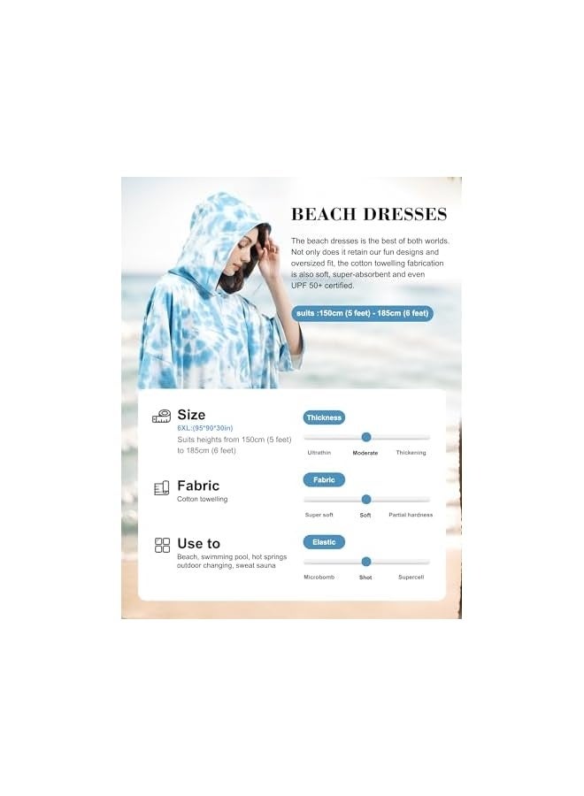 NIBEMINENT Surf Poncho Changing Towel Swim Robe with Pocket Plus Size Terry Cloth Swim Cover Up for Women Towel Poncho Hoodie  - Image 3