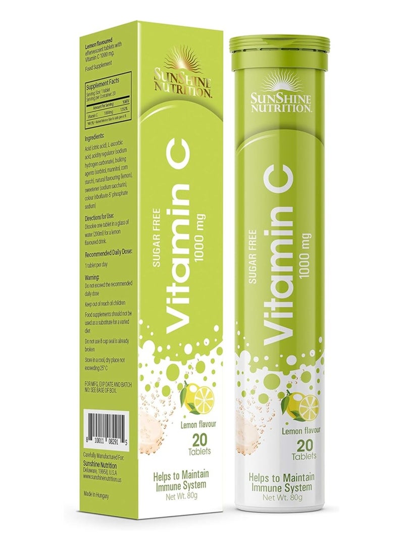 Sunshine Nutrition Vitamin C 1000mg Effervescent Lemon Tablets 20s